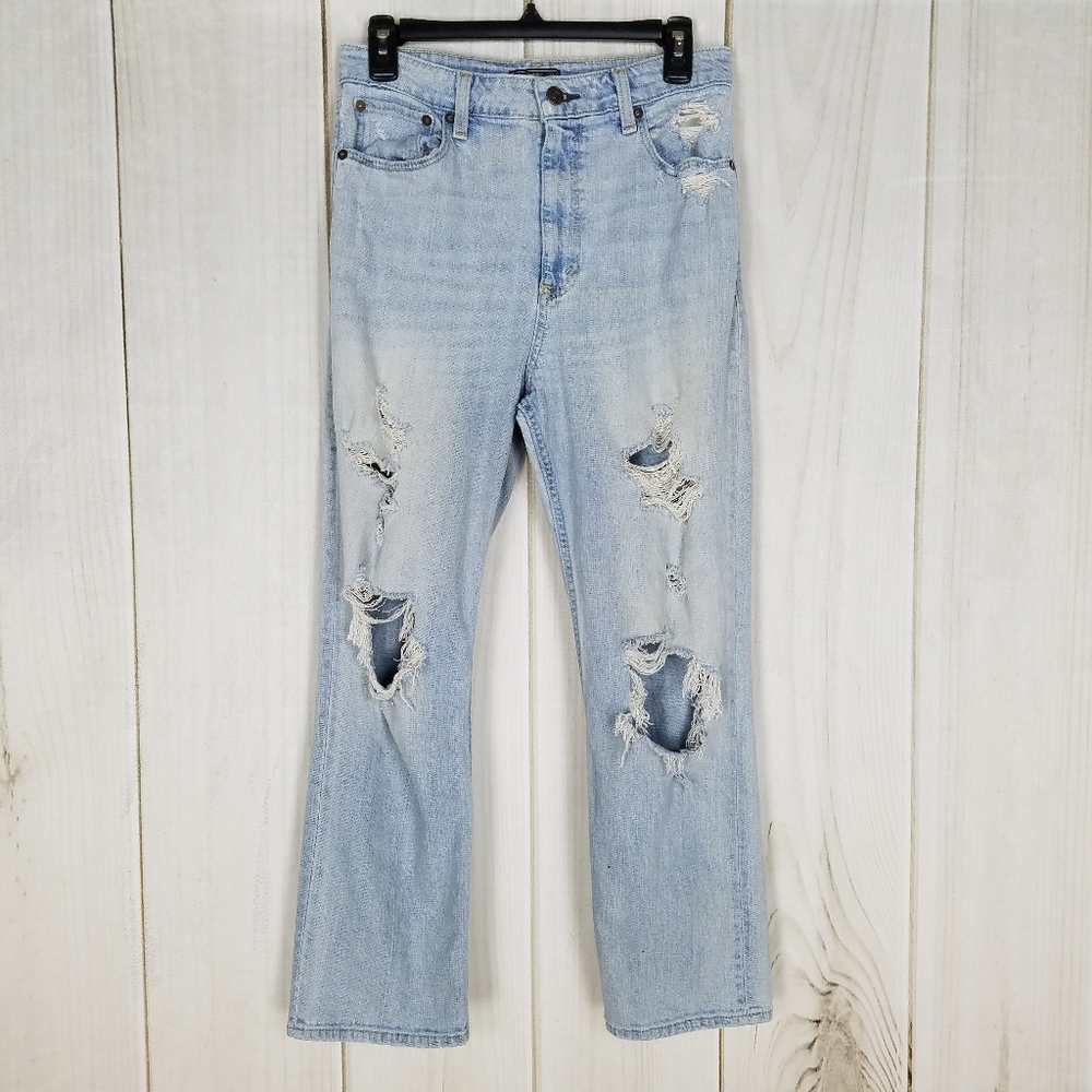 Abercrombie & Fitch Zoe Natural Rise Ankle Straight Distressed Jeans High Waist